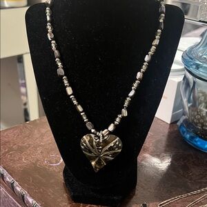 Heart Pendant Beaded Necklace - Black Pearl Finish